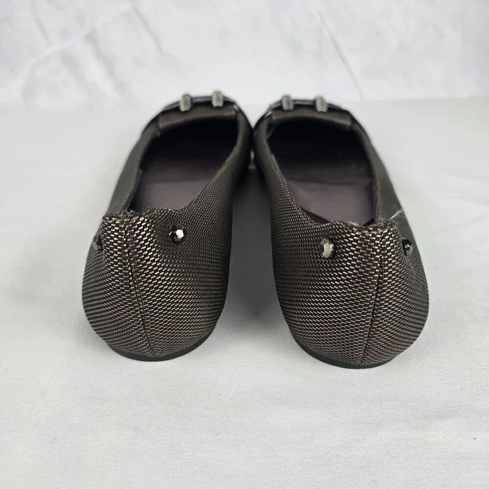 7 For All Mankind Sz 8M Black/Silver Flats Black Patent Brushed Silver Hardware